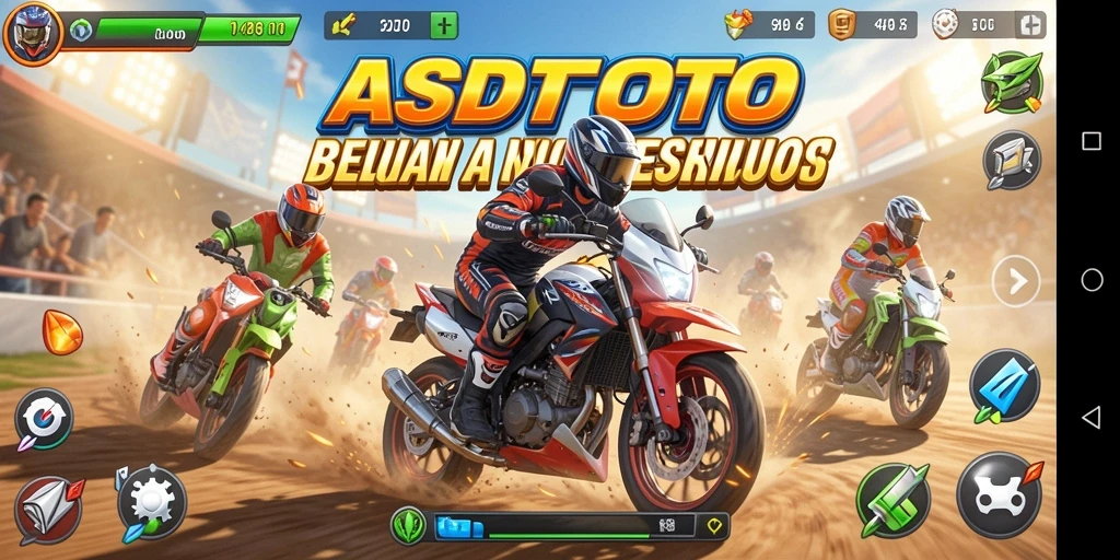 Screenshot gameplay ASDTOTO menampilkan aksi balapan motor yang mendebarkan.