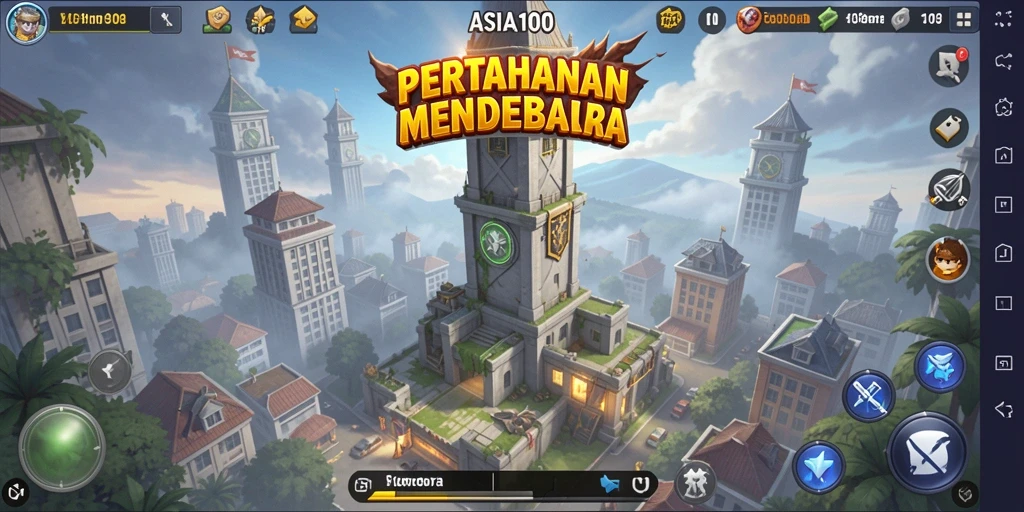 Screenshot gameplay ASIA100 dengan aksi menara pertahanan yang mendebarkan.