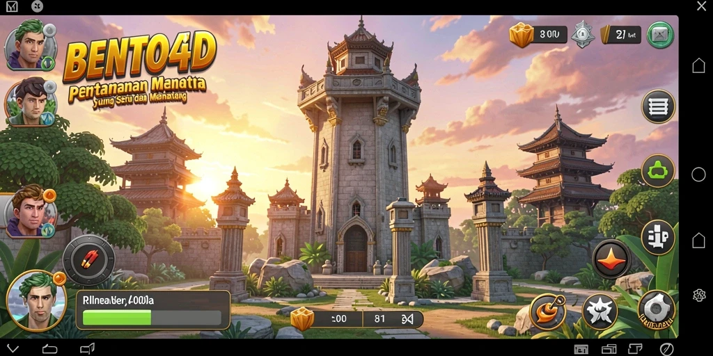 Screenshot BENTO4D menampilkan gameplay Tower Defense yang strategis.