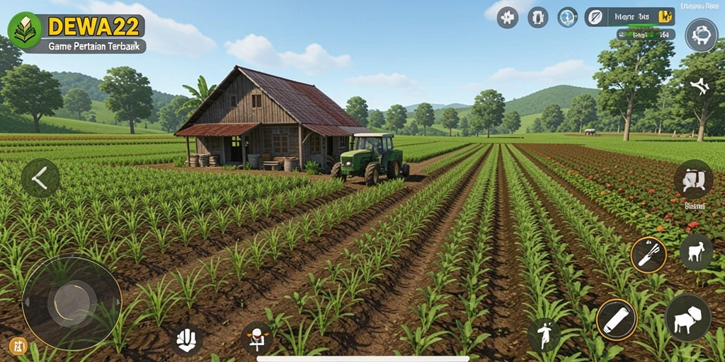 Tampilan gameplay menarik dengan ladang yang subur dan penuh warna.