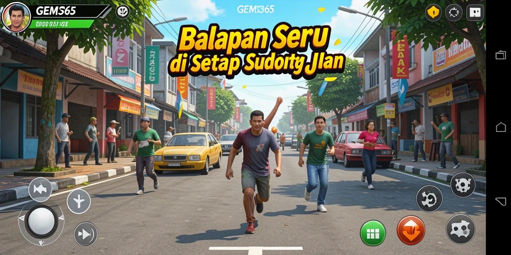 Tampilan gameplay GEMS365 dengan aksi balapan seru.