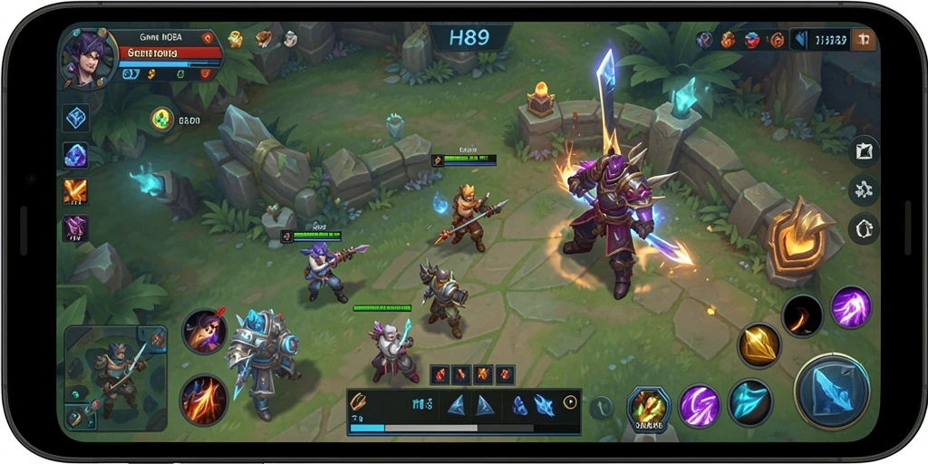 Screenshot menampilkan pertarungan epik dalam game MOBA H89.