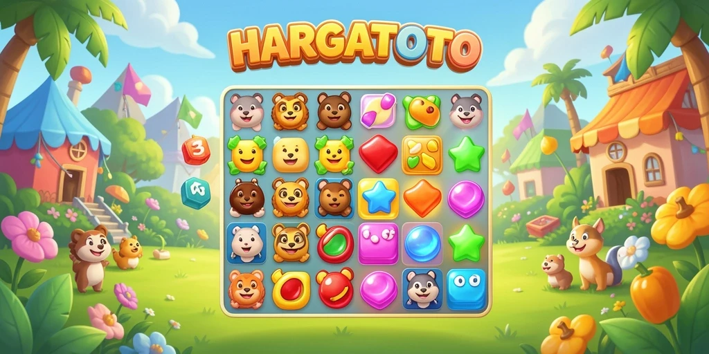 Tampilan gameplay HARGATOTO yang penuh warna dan menyenangkan.