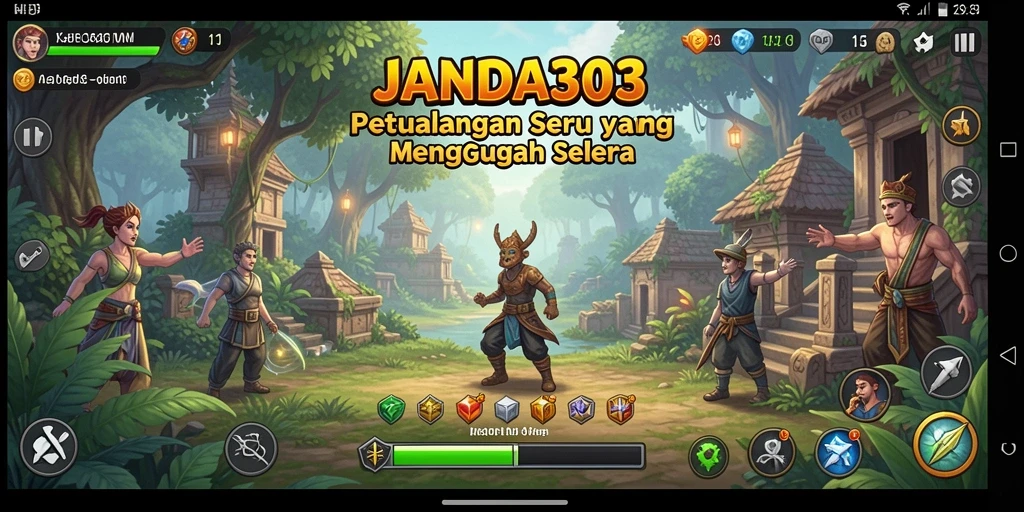 Screenshot menampilkan aksi mendebarkan dalam petualangan JANDA303.