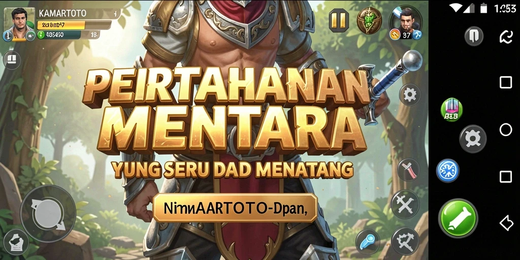 Tampilan gameplay <strong>KAMARTOTO</strong> dengan menara pertahanan melawan gelombang musuh.