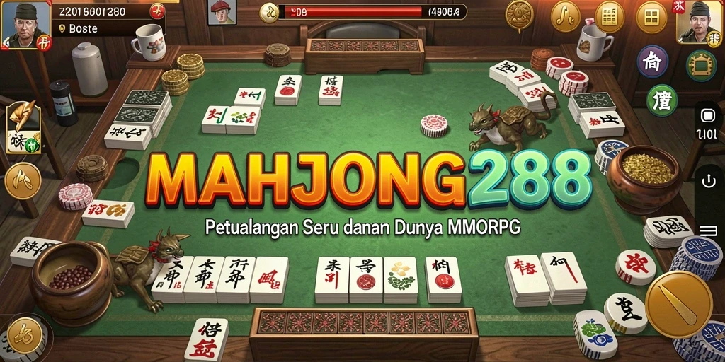 Screenshot gameplay MAHJONG288 menampilkan pertempuran seru antar karakter.