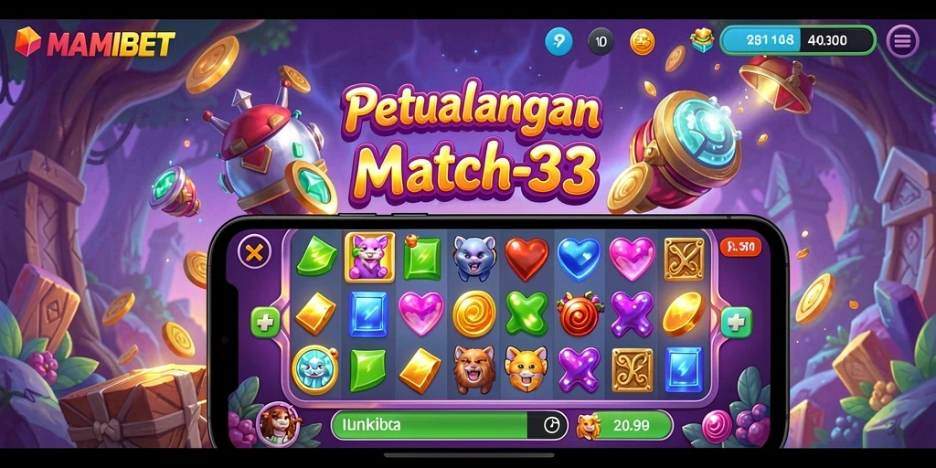 Screenshot gameplay MAMIBET menampilkan level Match-3 yang seru.