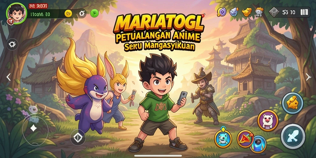 Tampilkan karakter anime menarik dalam MARIATOGL saat berpetualang.