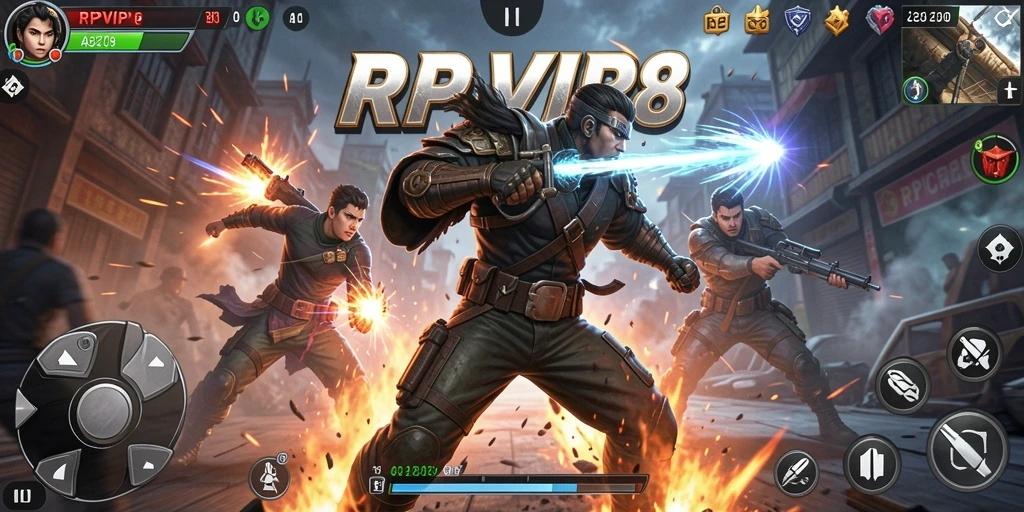 Screenshot RPVIP8 menampilkan pertempuran seru dengan efek grafis yang menakjubkan.