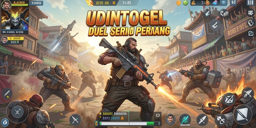 Screenshot UDINTOGEL menampilkan pertarungan seru di medan perang Battle Royale.