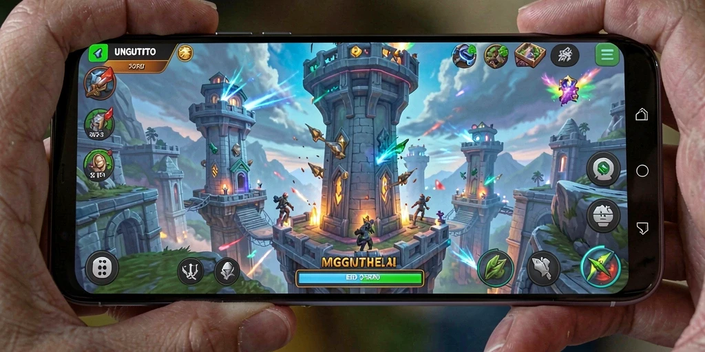 Tampilan aksi gameplay Tower Defense UNGUTOTO yang seru dan strategis.