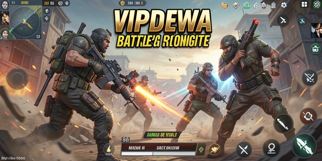 Tangkapan layar menunjukkan pemain bertarung di arena Battle Royale yang menegangkan.
