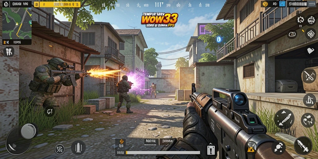 Screenshot WOW33 menampilkan aksi tempur yang mendebarkan dalam game FPS.